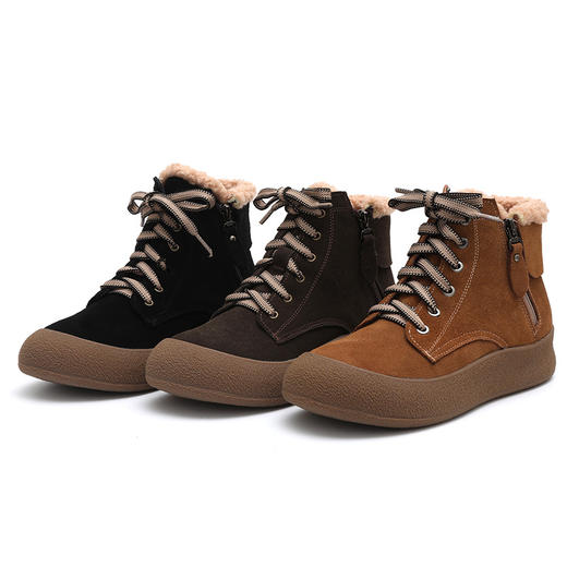 丁摩 磨砂牛戎复古中帮鞋女冬季侧拉链短靴加绒马丁靴雪地靴5ZF-9159 商品图4