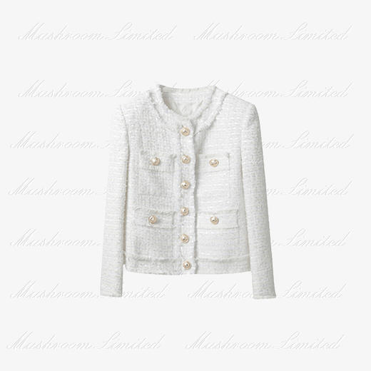 现货  纽扣缀饰垫肩花呢小香外套 商品图0