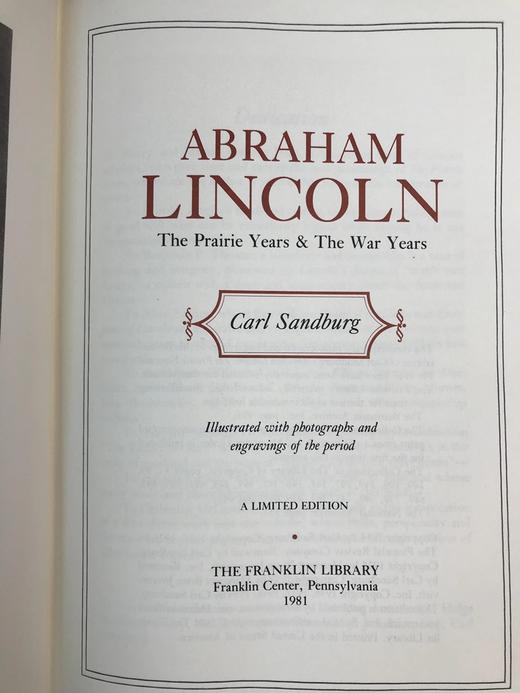 限量版！卡尔・桑德堡《亚伯拉罕・林肯：草原岁月与战争岁月》 配插图 富兰克林图书馆豪华皮装本 商品图2