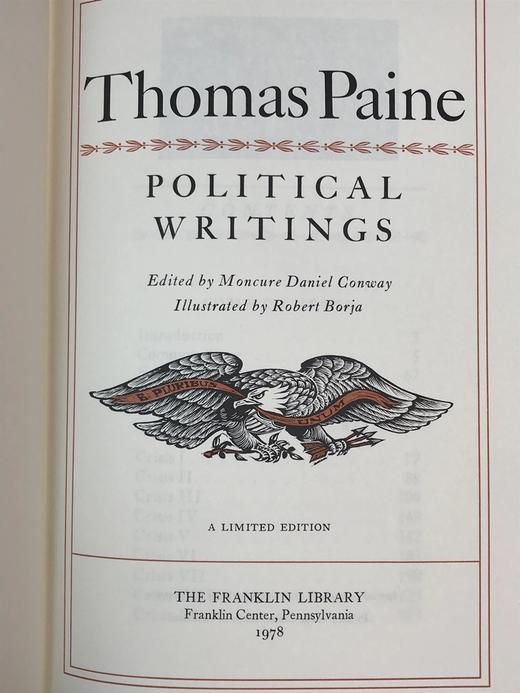 限量版！含藏书票 托马斯・潘恩《托马斯・潘恩政治文选》富兰克林图书馆豪华皮装本 商品图3