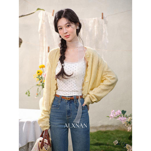 鹿向南「私域暖调」杏色蕾丝边波点背心吊带女春修身显瘦内搭上衣 商品图2