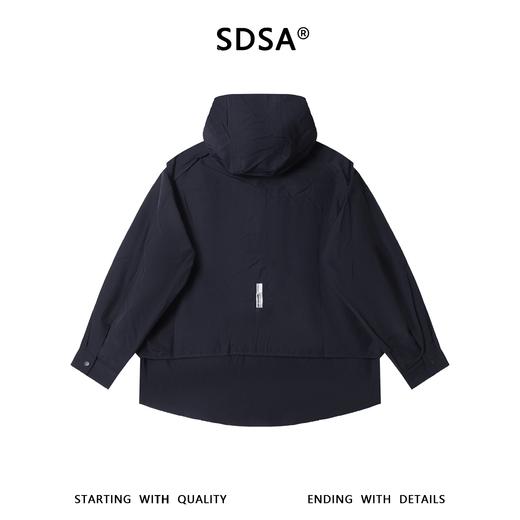 7002SDSA男士秋冬新款痞帅男装潮牌纯色拼接设计连帽衬衫百搭宽松衬衣 商品图5