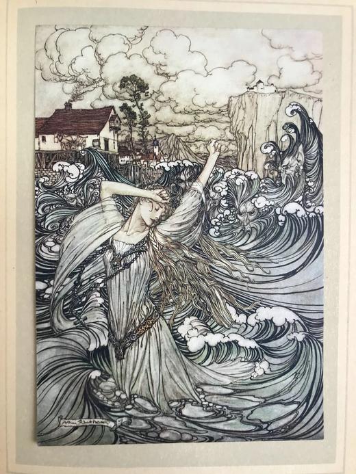 鬼才拉克姆15幅彩色手工贴图！1909年 莫特·富克《水妖记》 漆布精装16开 商品图12