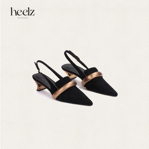 heelz设计师手工鞋履 ｜金条Sling-back羊翻毛皮积木跟鞋 4.5公分 商品图2