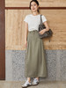 挺括垂感面料｜卡其绿高腰半身裙，打褶设计百搭显瘦休闲中长裙 商品缩略图3
