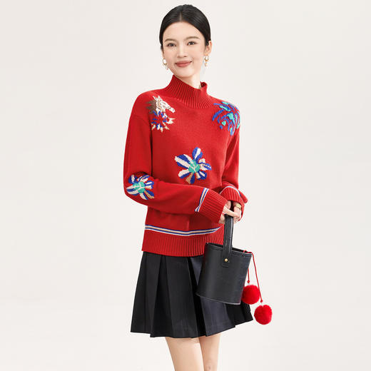 「高货wl」全新升级【铂金会员330/天猫449/差价119】(05340)洛诗琳小马钩花羊毛上衣2025秋冬新款气质半高领毛衣女 商品图2