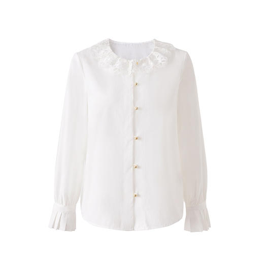 「高货wl」全新升级【铂金会员266/天猫359/差价93】(11505)洛诗琳法式蕾丝刺绣衬衫2026春季新款气质纯棉花瓣领上衣 商品图4