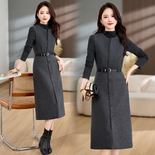 高级感气质羊毛呢加厚背带马甲连衣裙两件套女秋冬新款套装裙MEIQIN1835 商品图1