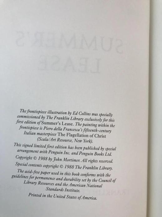 签名首版！约翰・莫蒂默《夏日的租约》 富兰克林图书馆豪华皮装本 商品图4