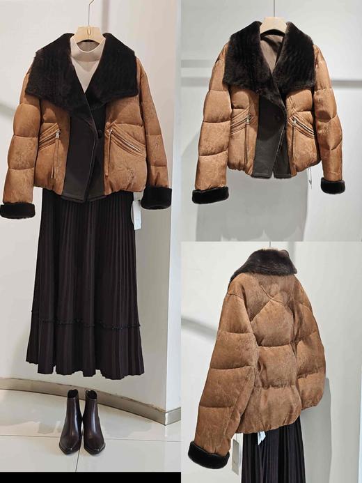 543606短款拼羊皮鹅绒服 商品图1