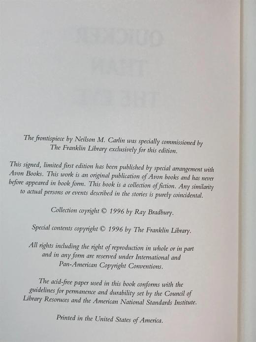 签名首版！雷・布拉德伯里《快过目光》 富兰克林图书馆豪华皮装本 商品图4