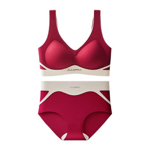 【红运红❗️本命年内衣套装,】幸运波尔多红，3D立体罩杯圆润力挺，柔软细腻不扎肤，U型美背贴身不露痕迹，生姜精华油暖身蓄热持续，固定杯新款无痕软支撑文胸内裤套装女宽肩背心QQ 商品图4