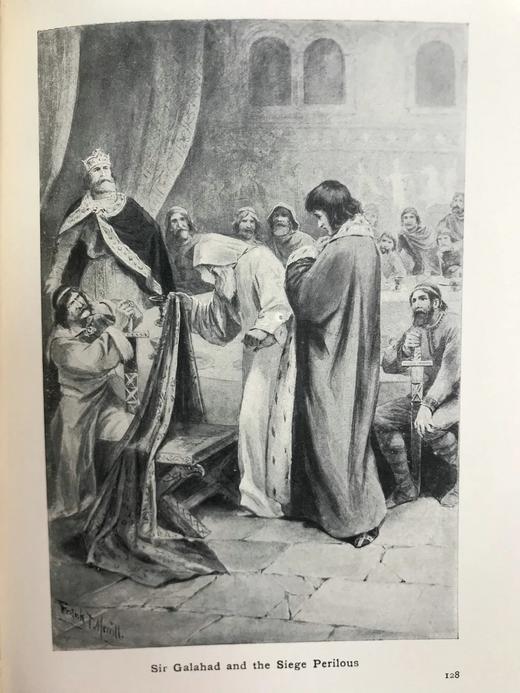 1909年 亚瑟王与圆桌骑士的故事 16幅插图 真皮脊精装32开 商品图11