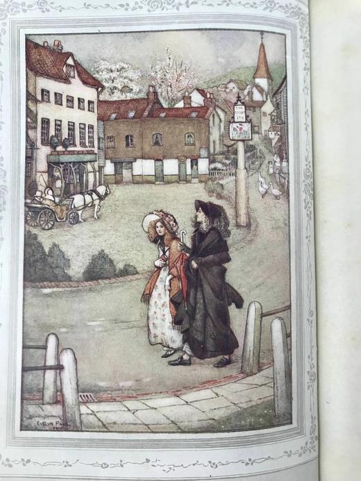 含一枚非常漂亮藏书票工坊特装本！约20世纪早期 盖斯凯尔夫人《克兰福德》 著名女艺术家伊夫林·保罗24幅彩色插图 全真皮精装32开 商品图3