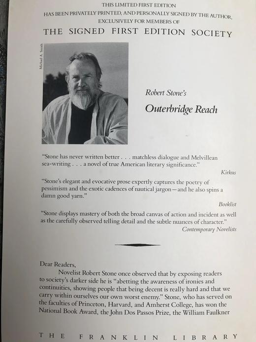 签名首版！罗伯特・斯通《奥特布里奇的延伸》 富兰克林图书馆豪华皮装本 商品图7