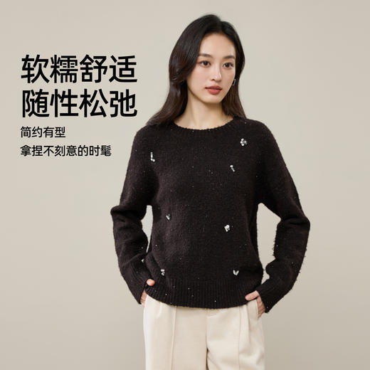 【绵羊毛-针织衫】逸阳冬新品时尚圆领宽松显瘦百搭软糯套头毛衣5325 商品图7