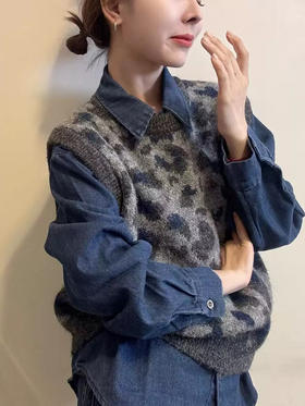 豹纹牛仔两件套