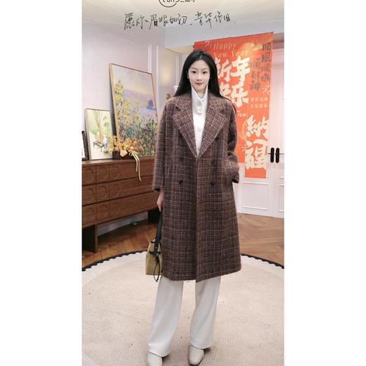 火桐hooton 典藏大衣 100山羊绒拉绒格纹长款大衣89336 商品图1