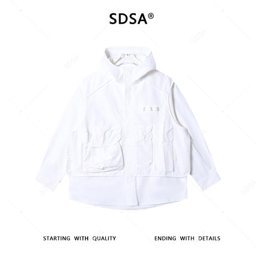 SDSA男士秋冬新款痞帅男装潮牌纯色拼接设计连帽衬衫百搭宽松衬衣 商品图0