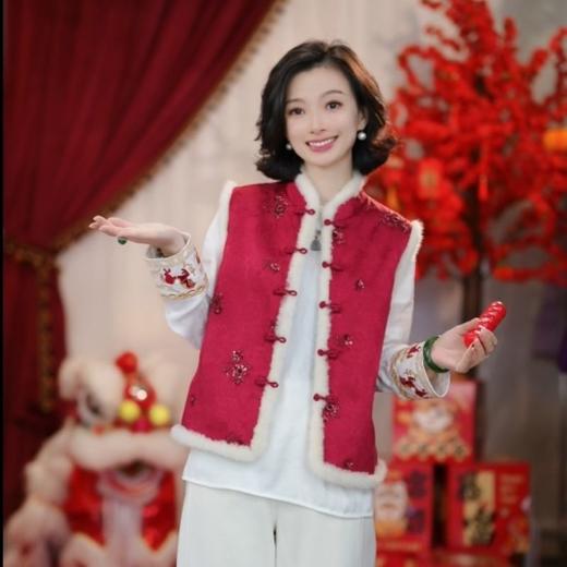 西子/羊毛天丝提花宝相牡丹拼水貂新中式马甲/MJHJ0498 商品图0