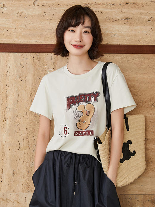 夏日减龄神器！浅灰兔子印花 T 恤，软萌可爱又百搭 商品图0