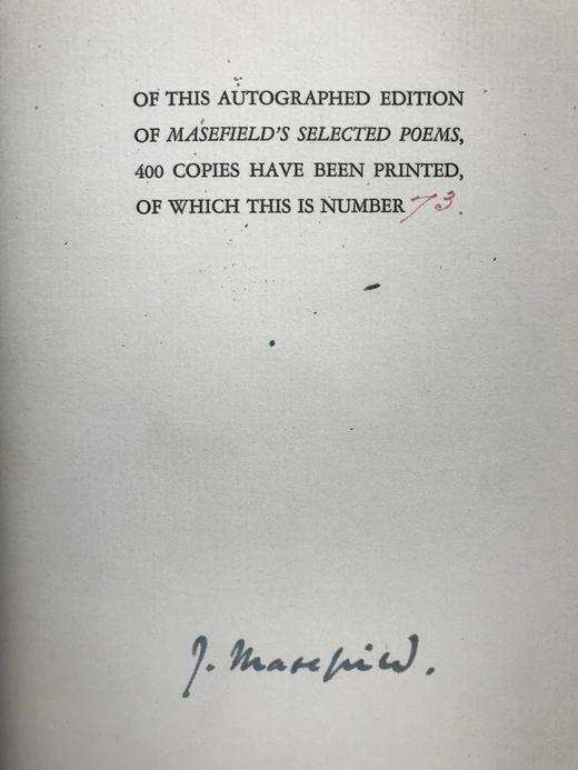 限量400册签名本 1923年 约翰·曼斯菲尔德诗集 布脊精装大32开 商品图3