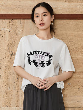 白色 MATISSE 兔子热气球印花短袖 T 恤女 2026 夏季新款宽松显瘦圆领百搭上衣