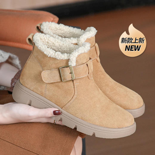 丁摩 磨砂皮雪地靴女防滑棉鞋冬季新款加绒靴一脚蹬套脚加厚棉鞋5ZF-956 商品图0