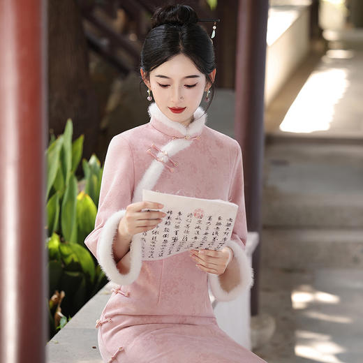 复古新中式新款加绒保暖旗袍长款日常改良年轻款旗袍MLS7216 商品图2