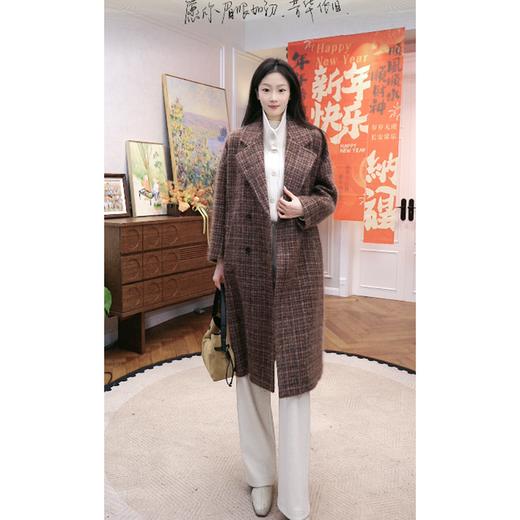 火桐hooton 典藏大衣 100山羊绒拉绒格纹长款大衣89336 商品图2
