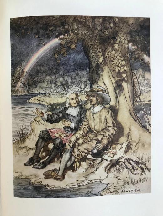 鬼才拉克姆12幅彩色手工贴图！1931年 沃尔顿《钓客清话》 漆布精装16开 商品图11