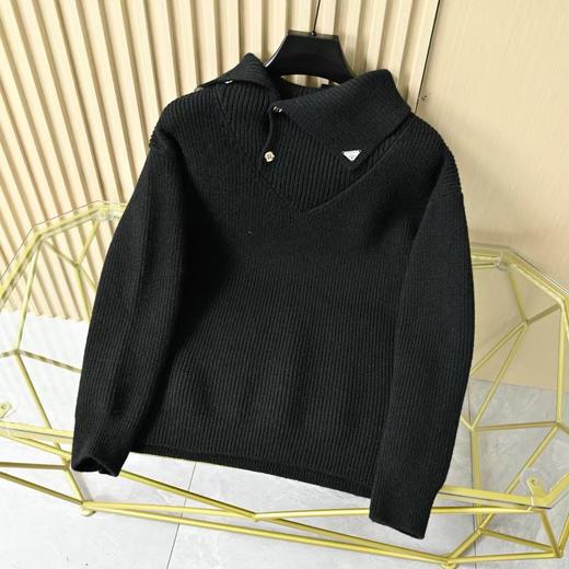谱拉达PRADA新款法式男士翻领加厚针织毛衣打底衫 商品图1