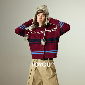 初语针织衫女冬季新款圆领美式条纹复古绞花软糯包芯纱上衣