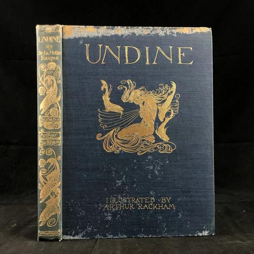 鬼才拉克姆15幅彩色手工贴图！1909年 莫特·富克《水妖记》 漆布精装16开 商品图0