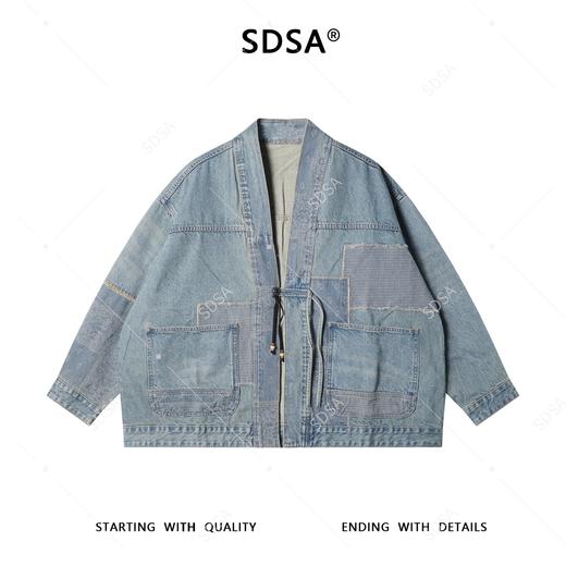 SDSA男士秋冬新款痞帅男装韩版简约裁布拼接系带牛仔夹克外套百搭 商品图1