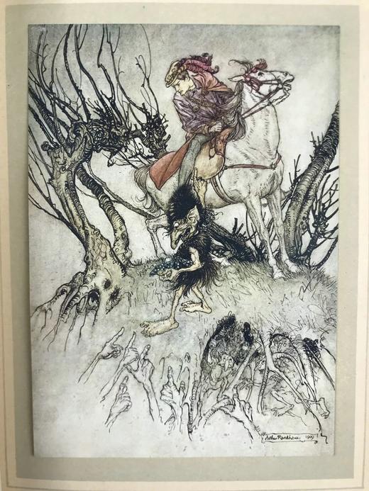 鬼才拉克姆15幅彩色手工贴图！1909年 莫特·富克《水妖记》 漆布精装16开 商品图10