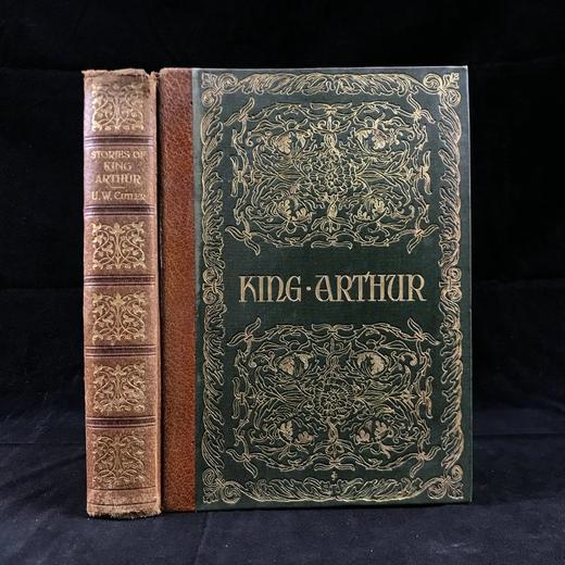 1909年 亚瑟王与圆桌骑士的故事 16幅插图 真皮脊精装32开 商品图0