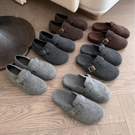 全包头！加绒外穿毛毡绒面勃肯鞋！女款厚底2026冬季新款毛毛鞋保暖棉鞋！ 商品图0