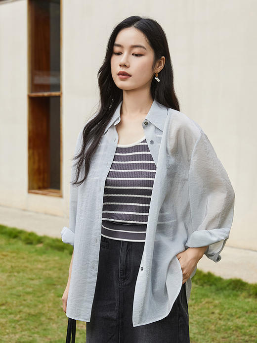 深灰白条纹 U 领针织背心女 坑条肌理修身显瘦内搭 百搭无袖打底上衣 商品图1