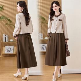 新款套装裙优雅小香风短款外套A字半身裙气质显瘦连衣裙XBL8512