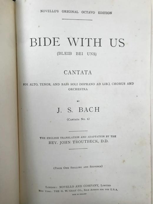1929年 巴赫《与我们同在》康塔塔英译本乐谱 布脊精装16开 商品图2