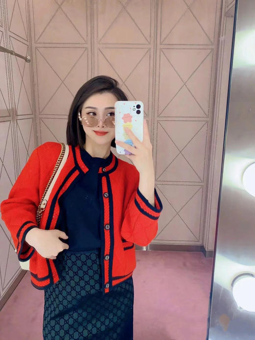 极限特惠24H 独家圆正 二舅 富家千金 红色九分袖 针织开衫 我穿XL合身修身 商品图2