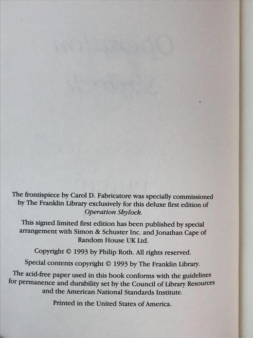 签名首版！菲利普・罗斯《夏洛克行动：一份自白》富兰克林图书馆豪华皮装本 商品图4