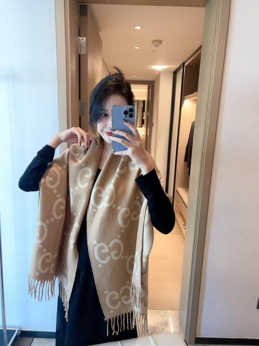 秋冬特惠💰150 古奇经典羊绒围巾 双面提花 商品图1