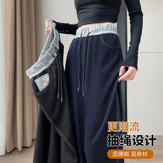 女款 【刺绣直筒牛仔裤阔腿裤25038款】秋冬新款 高腰宽松显瘦直筒撞色腰休闲阔腿裤 商品图0