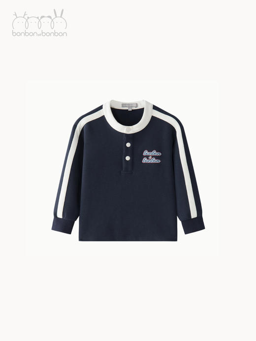 磨毛藏青拼色亨利领针织上衣 商品图3