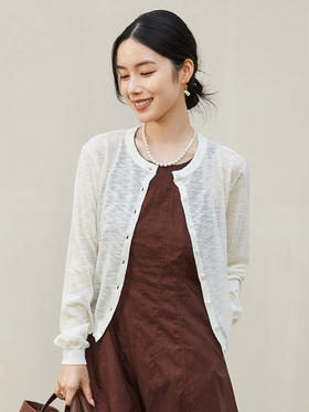 白色薄款圆领针织开衫女 2026 春夏新款防晒罩衫 显瘦百搭长袖外搭