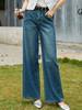 法式慵懒风复古做旧蓝高腰阔腿牛仔裤 垂感直筒 夏季宽松显瘦拖地长裤 商品缩略图0