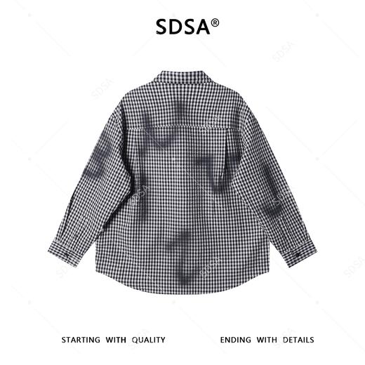 SDSA男士秋冬新款痞帅男装时尚撞色格子泼墨长袖衬衫百搭晕染衬衣 商品图4