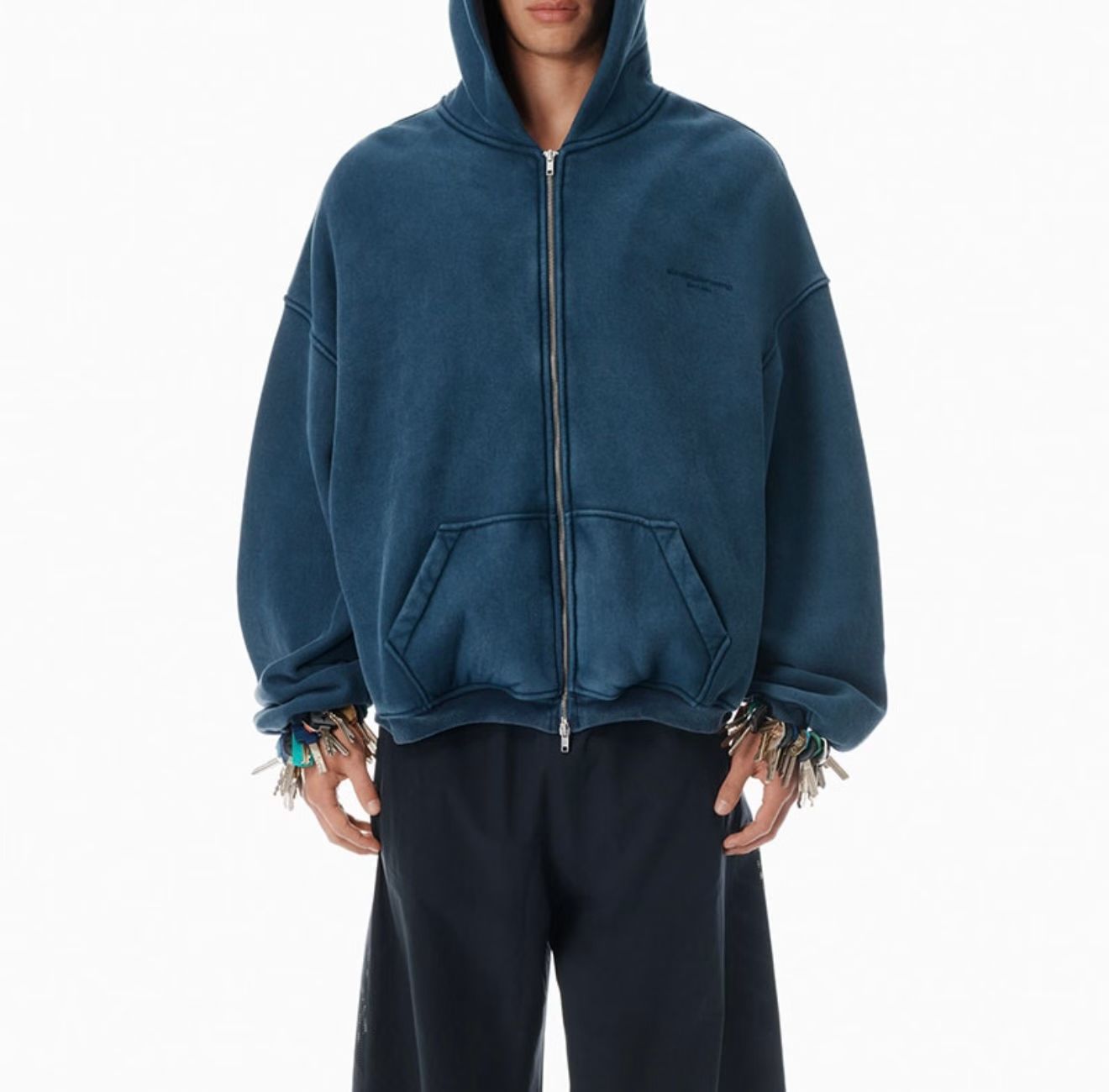 大王 字母刺绣高克重宽松落肩拉链开衫连帽卫衣外套 Z-15788